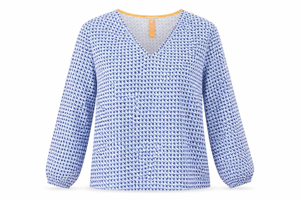 Street One Womens Blue Geometric Viscose Basic T-Shirt Size 14 V-Neck