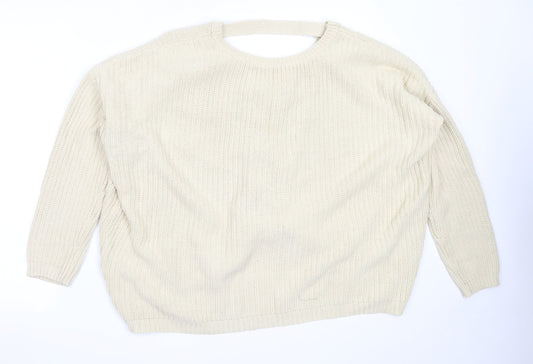 ASOS Womens Beige V-Neck  Cotton Pullover Jumper Size 14