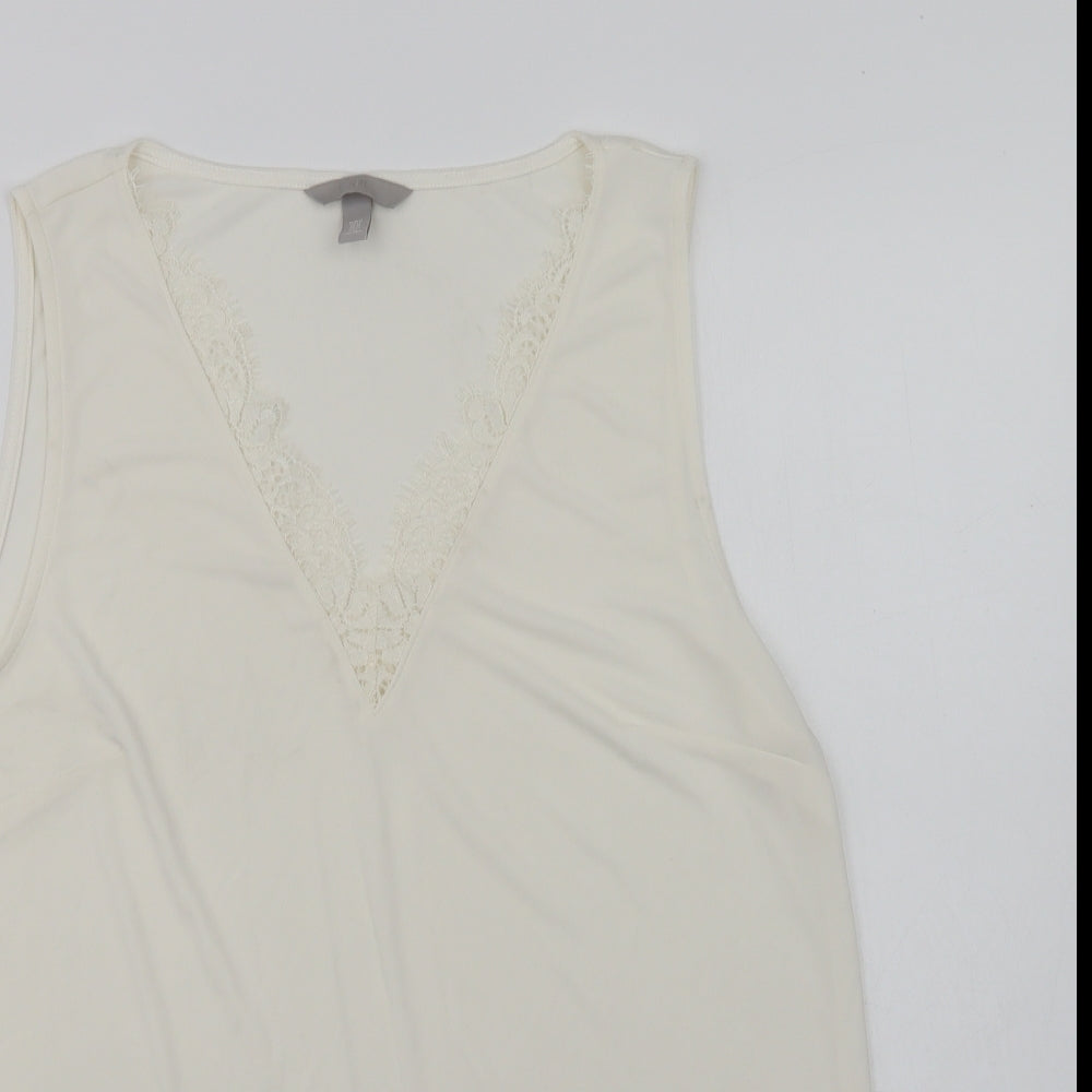 H&M Womens Ivory  Polyester Basic Blouse Size M V-Neck - Lace Detail