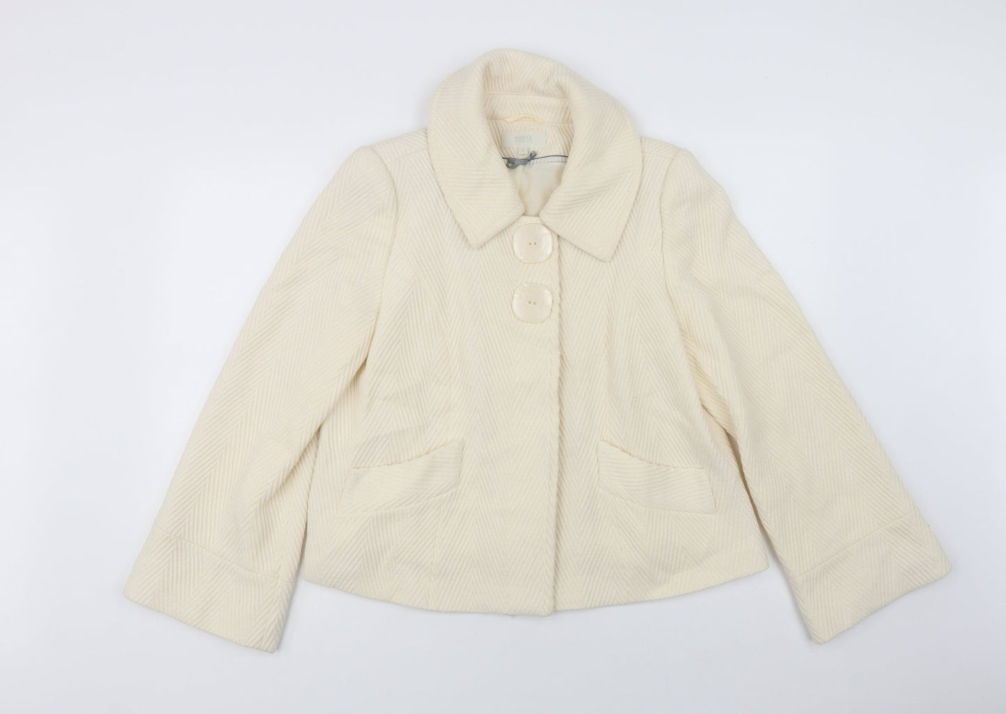 Marks and Spencer Womens Ivory   Pea Coat Coat Size 12  Snap