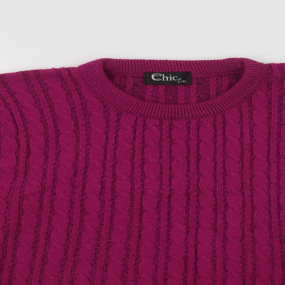 CHIC Womens Purple Crew Neck  Acrylic Pullover Jumper Size L