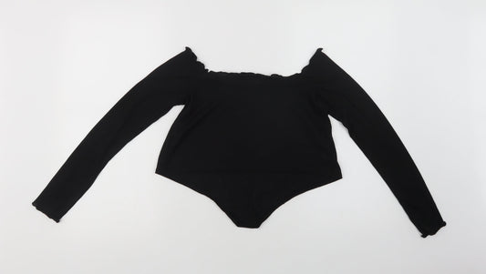 Stylewise Womens Black  Polyester Cropped Blouse Size 12 Off the Shoulder