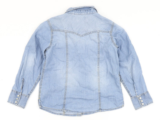 NEXT Girls Blue  100% Cotton Basic Button-Up Size 7 Years Round Neck Snap