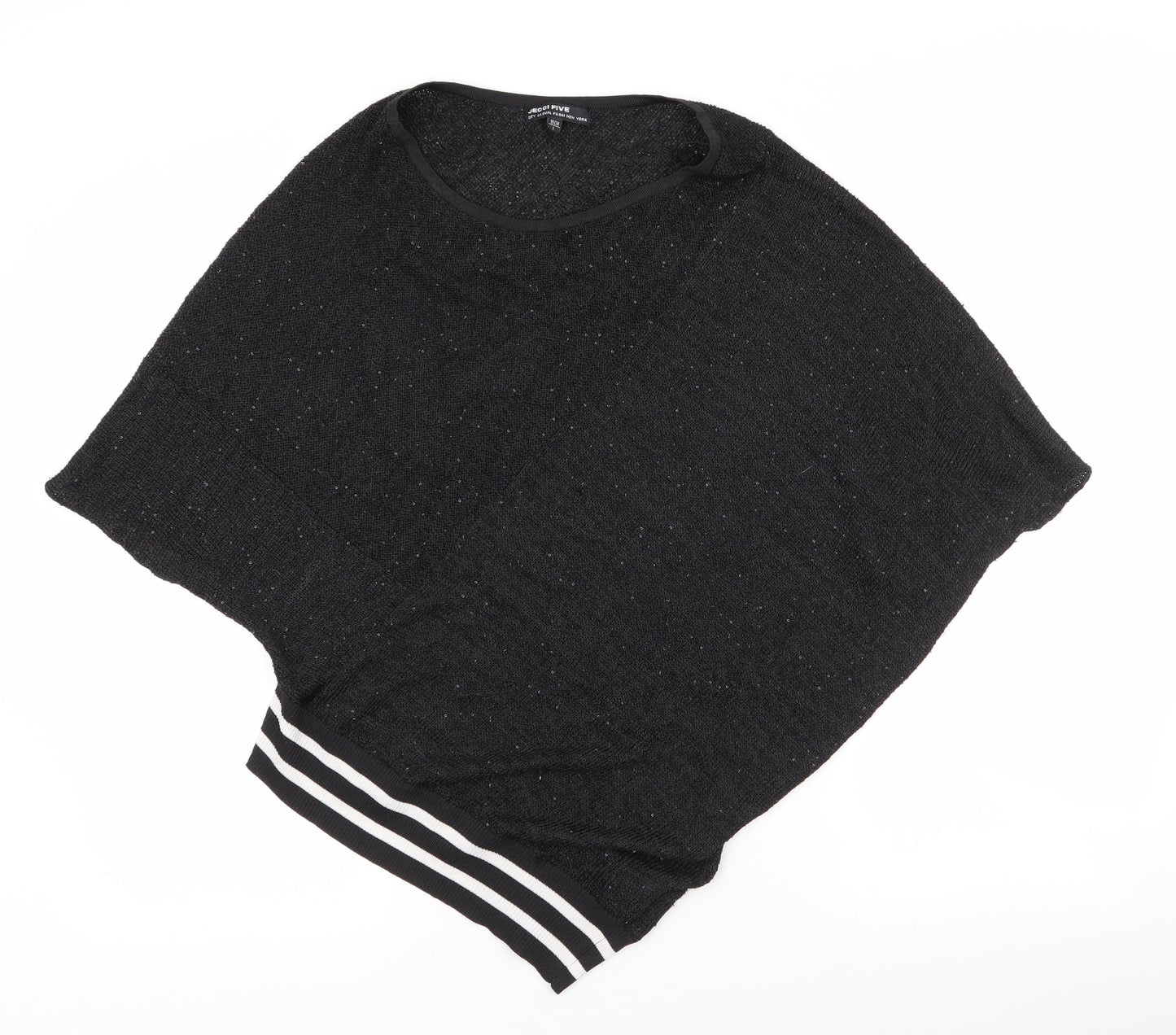 Jecci Five Womens Black Boat Neck Striped Polyester Pullover Jumper Size L