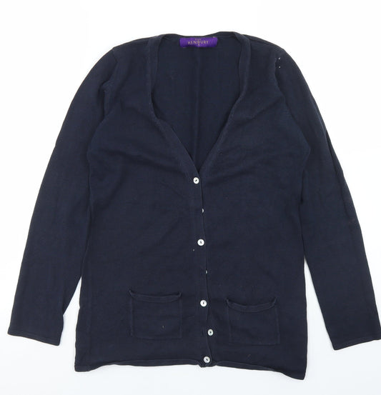Henbury Womens Blue V-Neck  Cotton Cardigan Jumper Size S
