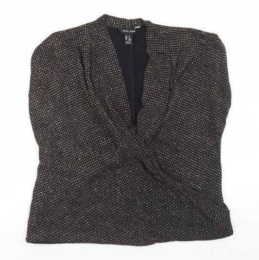 New Look Womens Black  Nylon Wrap Blouse Size 8 V-Neck