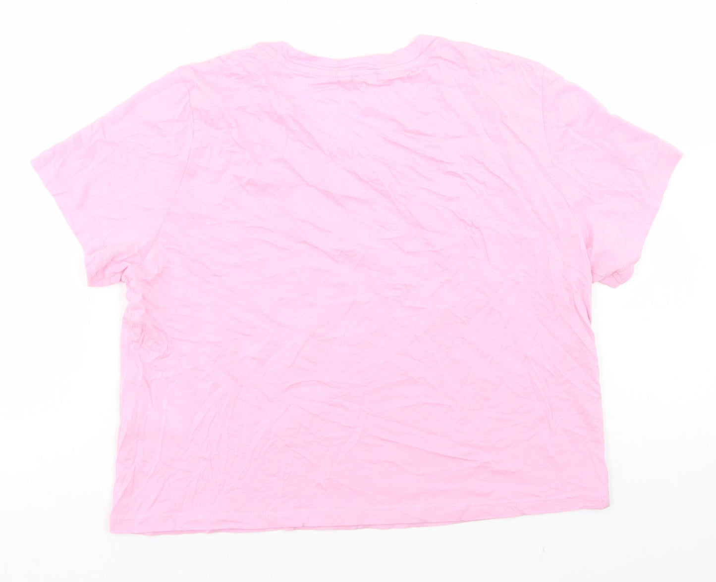 Monki Womens Pink  Cotton Cropped T-Shirt Size S Crew Neck - Stay Humble