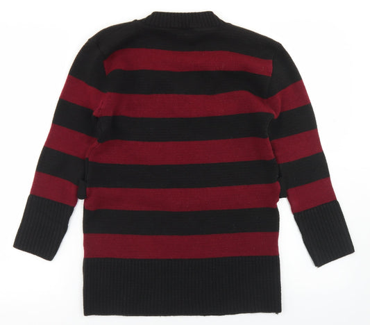Etiquette Womens Red V-Neck Striped Acrylic Pullover Jumper Size XL