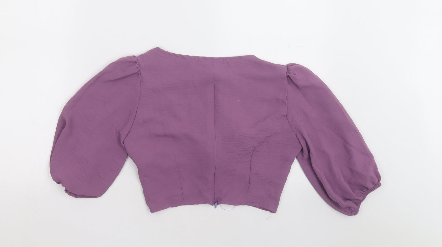 cayro Womens Purple  Polyester Cropped Blouse Size M V-Neck
