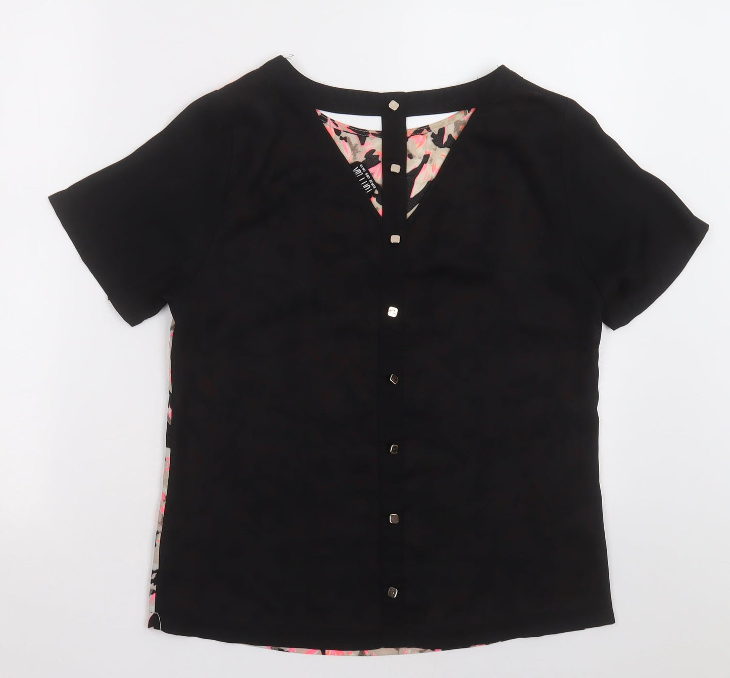 Poppy Lux Womens Pink Geometric Polyester Basic Blouse Size 10 Crew Neck