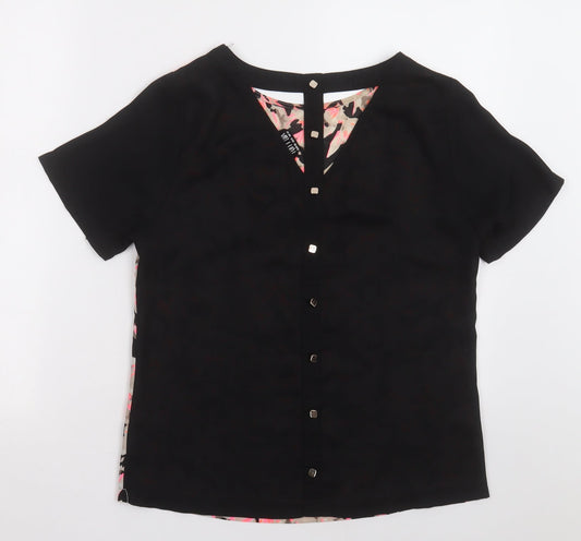 Poppy Lux Womens Pink Geometric Polyester Basic Blouse Size 10 Crew Neck