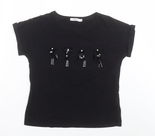 sweewe Womens Black  Cotton Basic T-Shirt Size S Crew Neck - Star