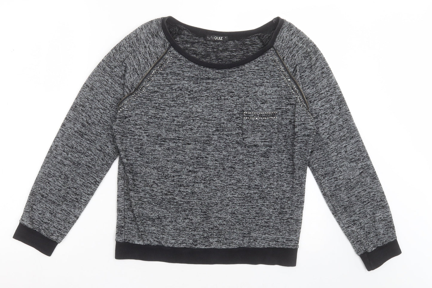 Quiz Womens Grey Crew Neck  Viscose Pullover Jumper Size S