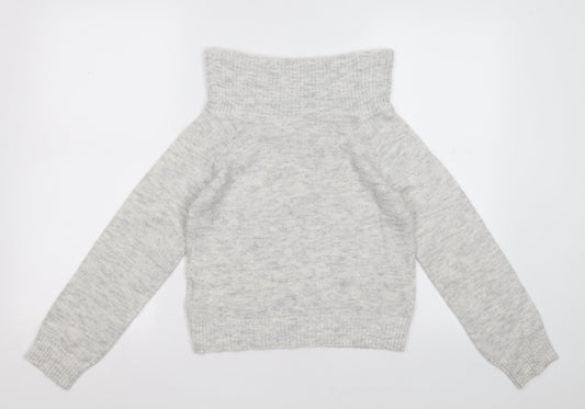 H&M Girls Grey High Neck  Acrylic Pullover Jumper Size 9-10 Years  Pullover