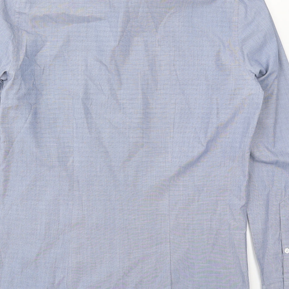 F&F Mens Blue  Polyester  Button-Up Size 14.5 Collared Button