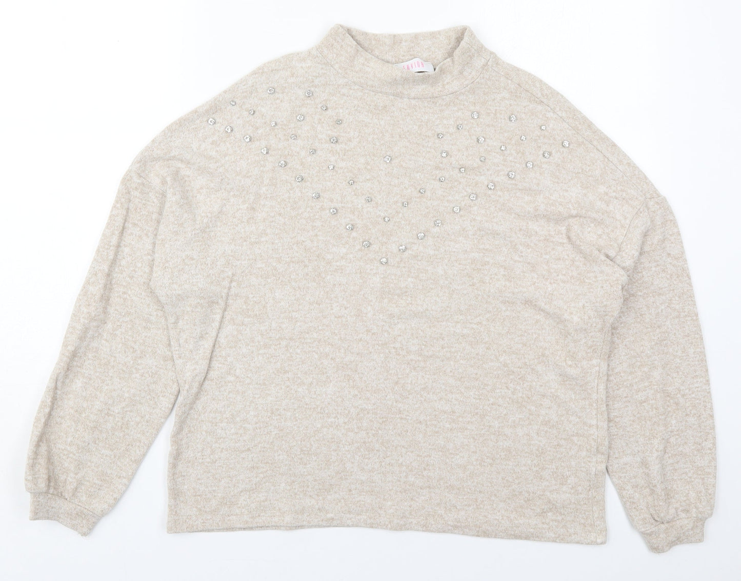 Savior Womens Beige Mock Neck  Viscose Pullover Jumper Size M