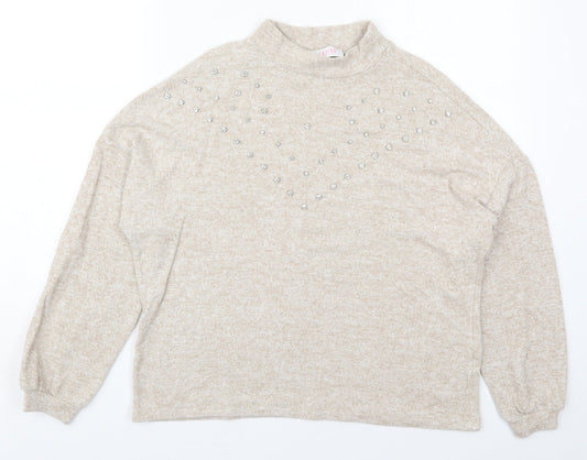 Savior Womens Beige Mock Neck  Viscose Pullover Jumper Size M