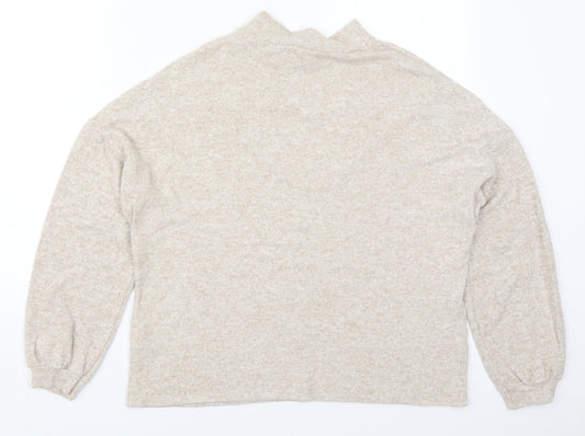 Savior Womens Beige Mock Neck  Viscose Pullover Jumper Size M