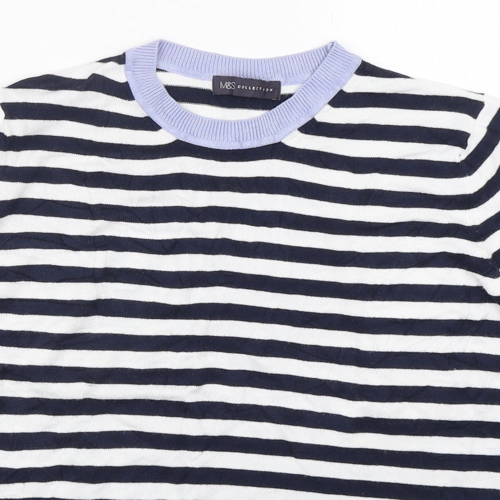 Marks and Spencer Womens Multicoloured Round Neck Striped Viscose Pullover Jumper Size 14