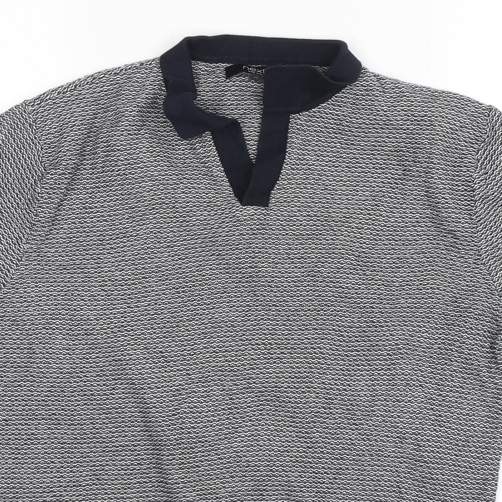 NEXT Mens Blue Collared Striped Cotton Pullover Jumper Size M