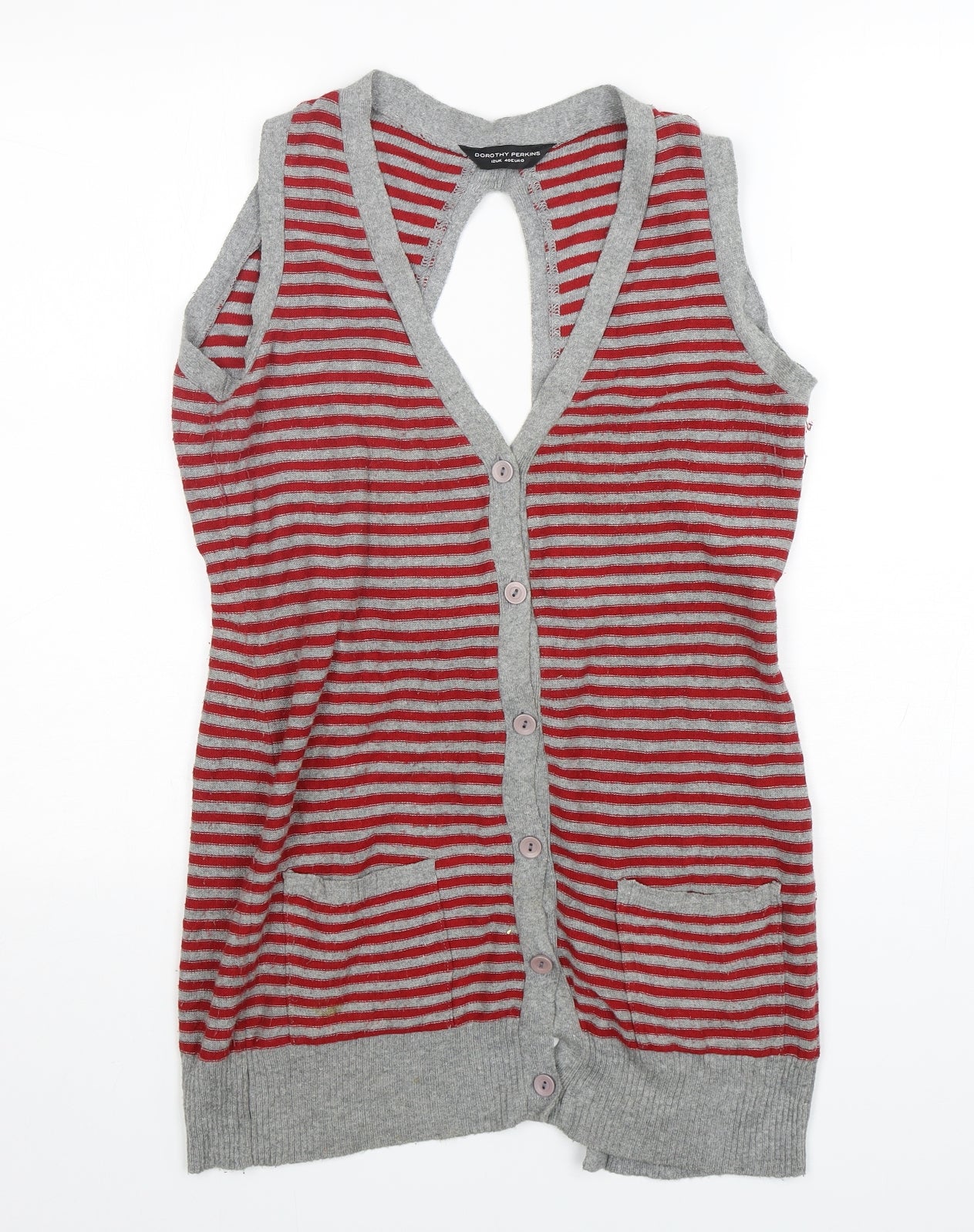 Dorothy Perkins Womens Multicoloured V-Neck Striped Acrylic Cardigan Jumper Size 12