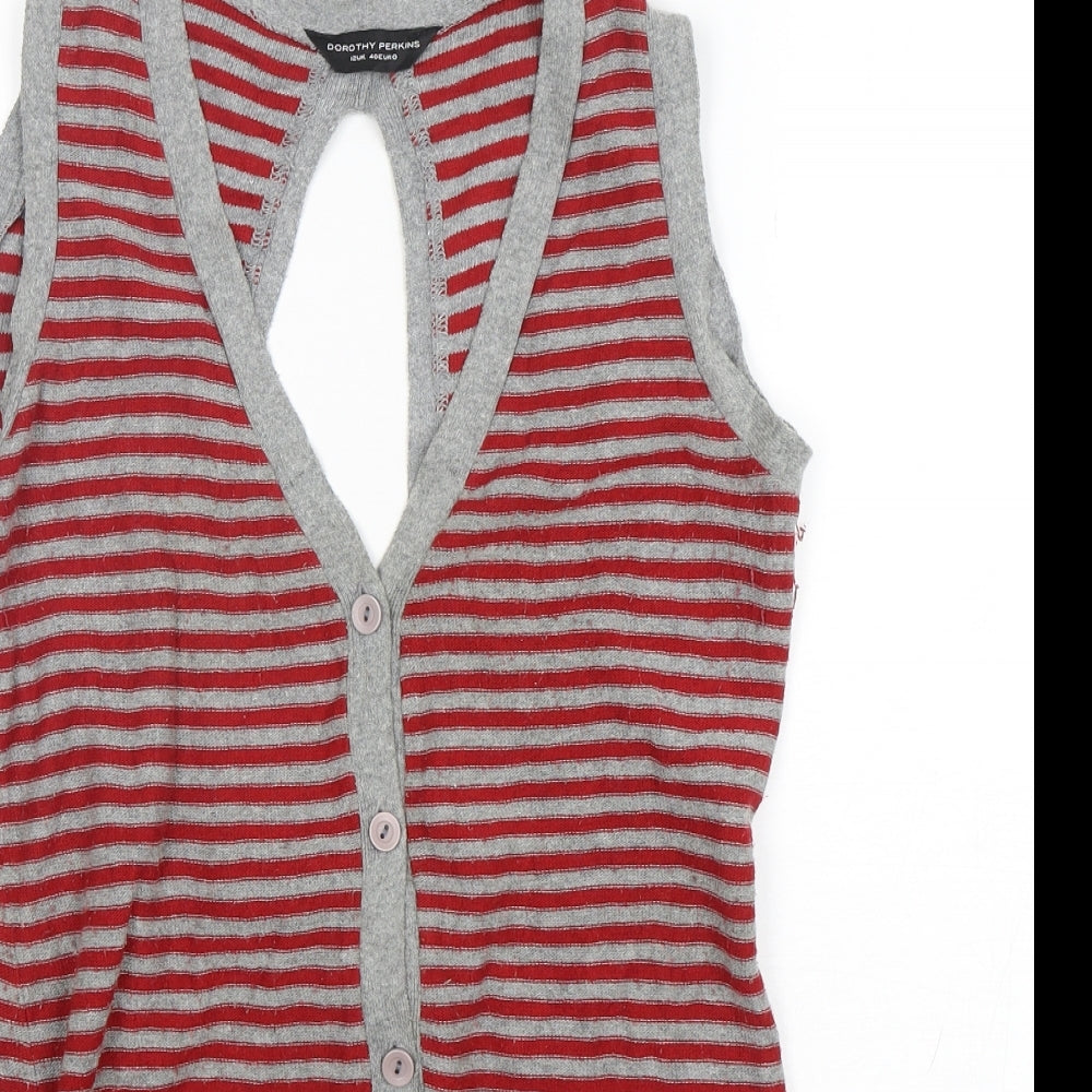Dorothy Perkins Womens Multicoloured V-Neck Striped Acrylic Cardigan Jumper Size 12