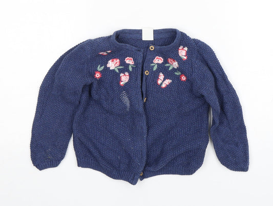 H&M Girls Blue Floral Cotton Cardigan Jumper Size 18-24 Months  Button