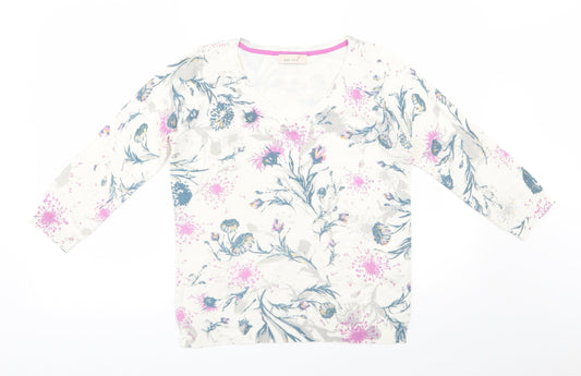 Per Una Womens Ivory V-Neck Floral Acrylic Pullover Jumper Size 8
