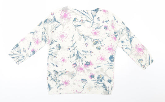 Per Una Womens Ivory V-Neck Floral Acrylic Pullover Jumper Size 8
