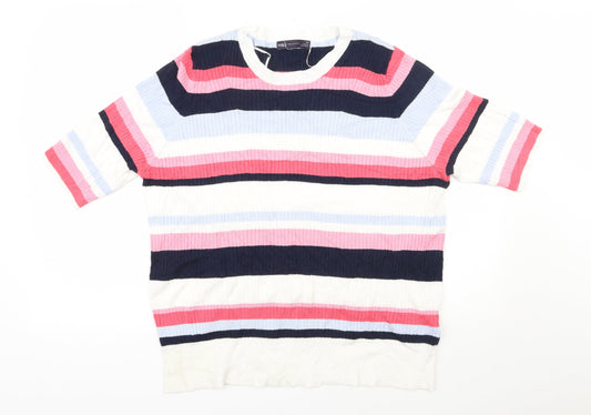 Marks and Spencer Womens Multicoloured Round Neck Striped Viscose Pullover Jumper Size 20