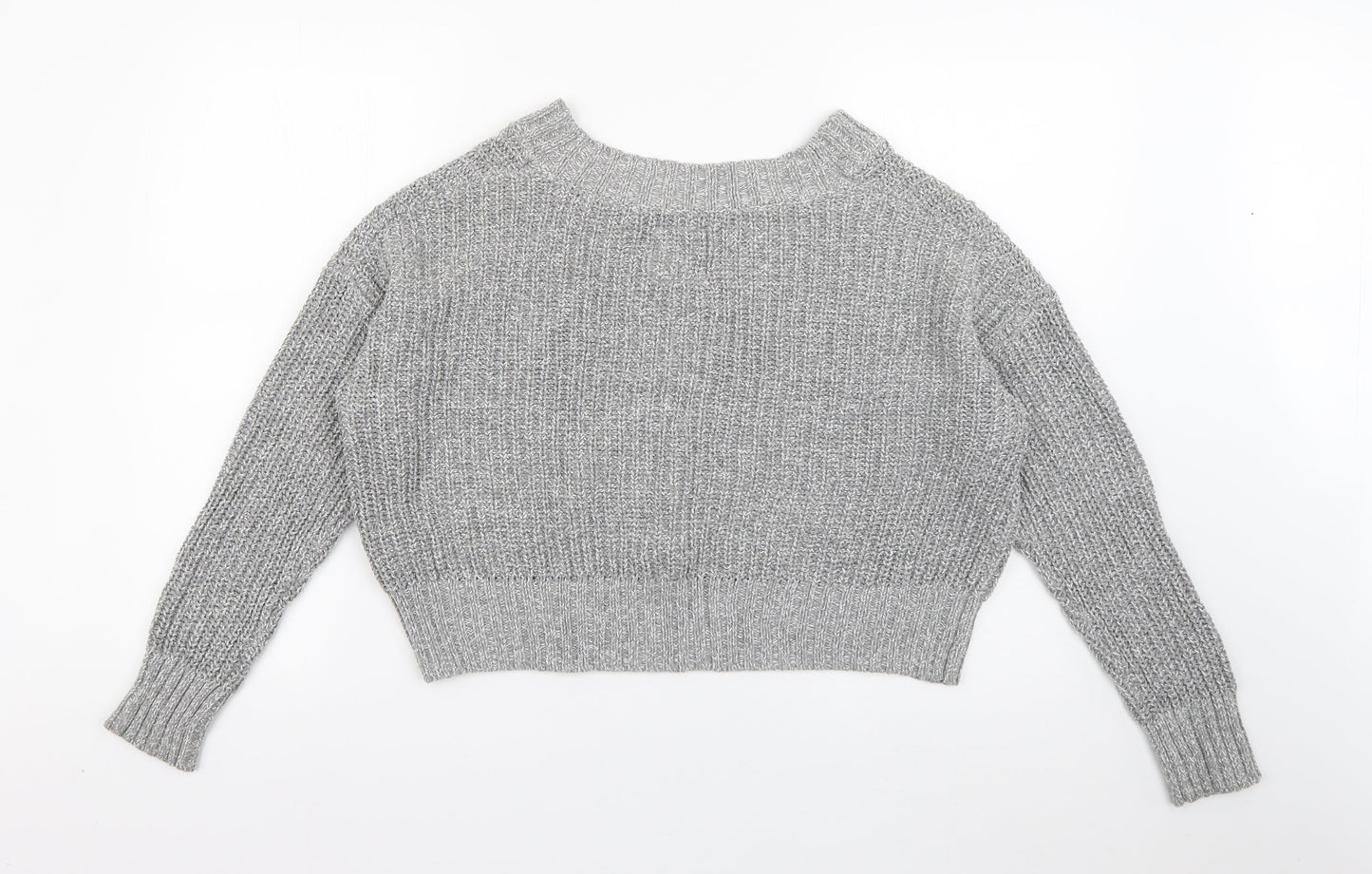 Hollister Womens Grey V-Neck  Cotton Pullover Jumper Size S