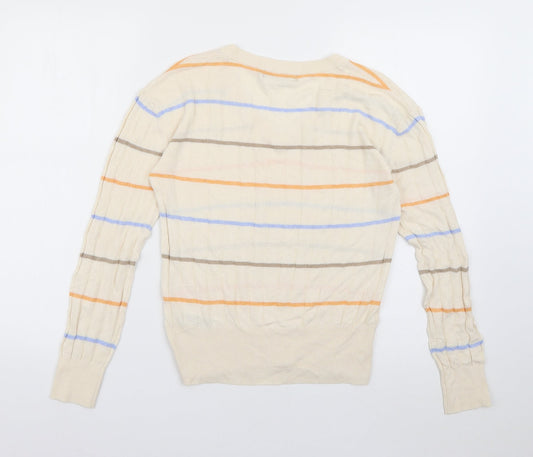 Marks and Spencer Womens Ivory V-Neck Striped Viscose Pullover Jumper Size S