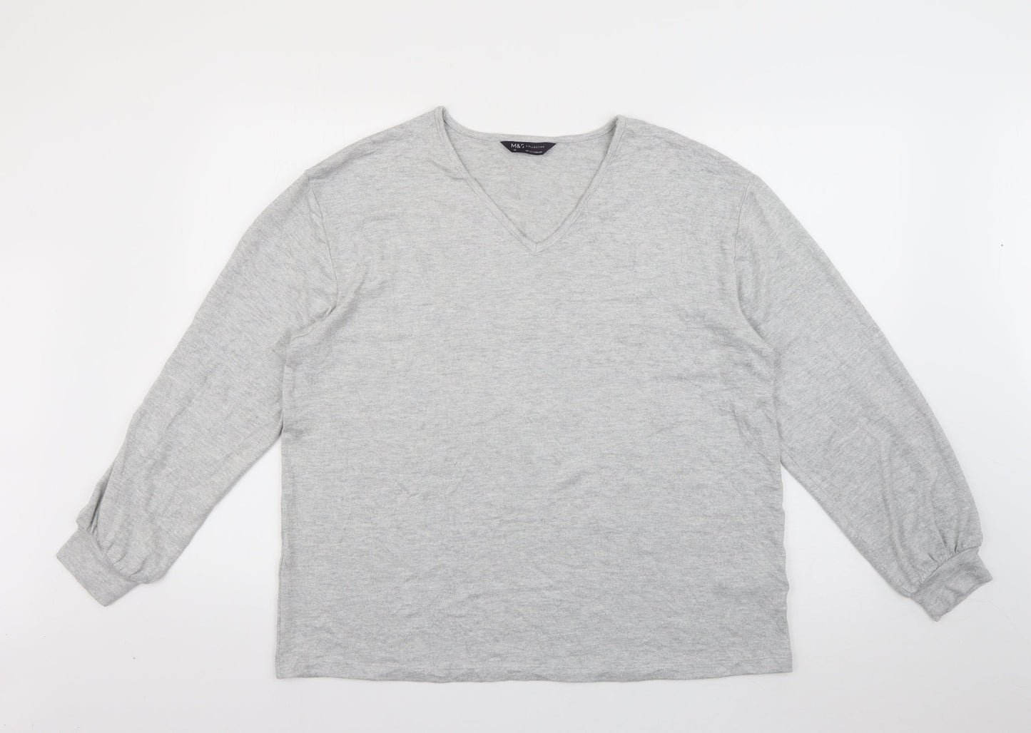 Marks and Spencer Womens Grey V-Neck  Viscose Pullover Jumper Size 16