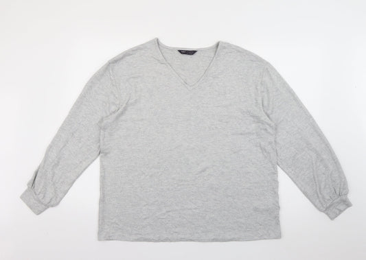Marks and Spencer Womens Grey V-Neck  Viscose Pullover Jumper Size 16