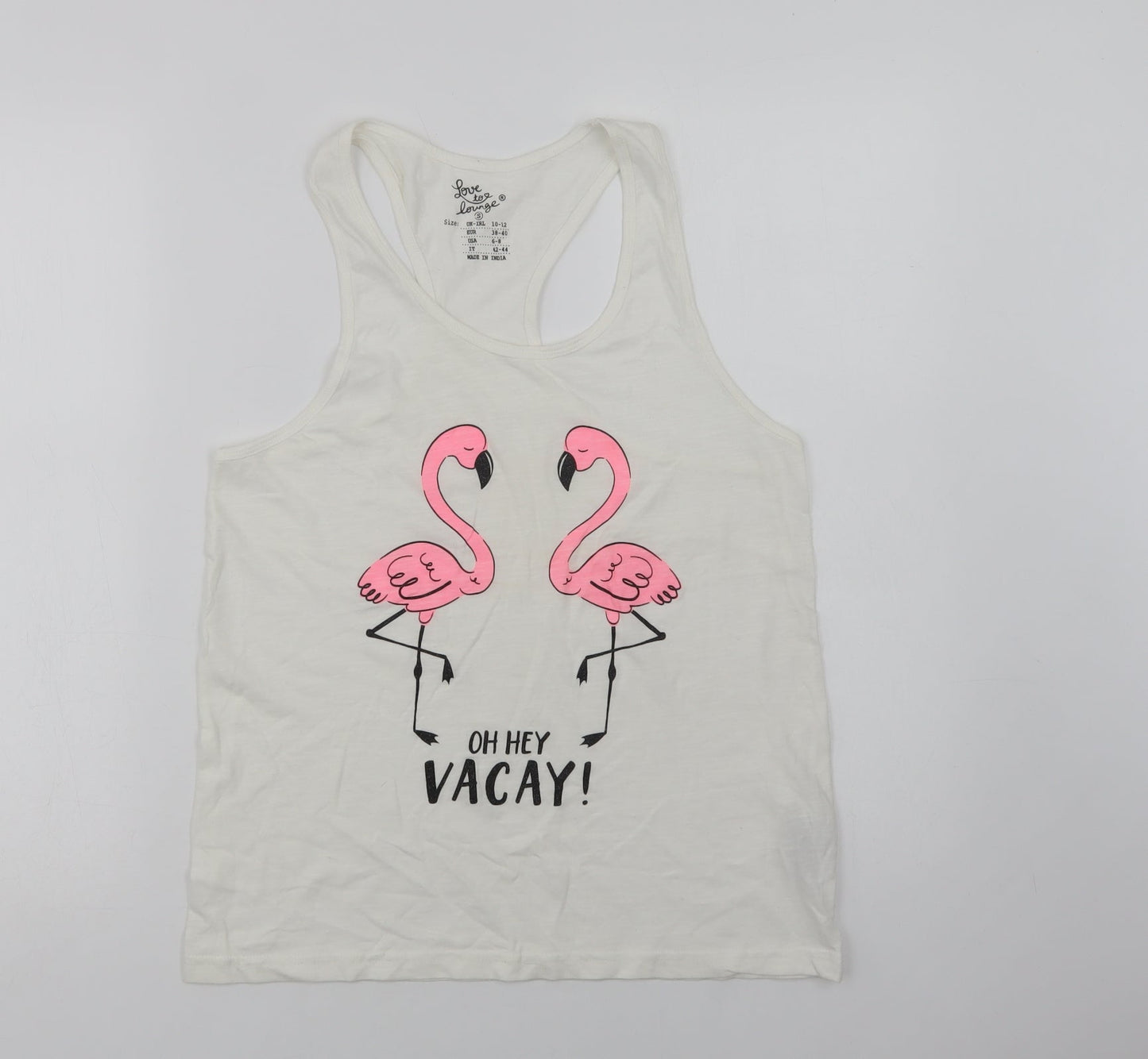 Primark Womens White Solid Cotton Top Pyjama Top Size 10   - Flamingo