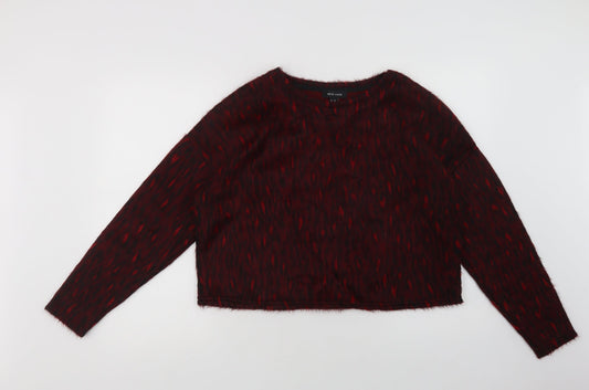 New Look Womens Red Crew Neck Geometric Acrylic Pullover Jumper Size M