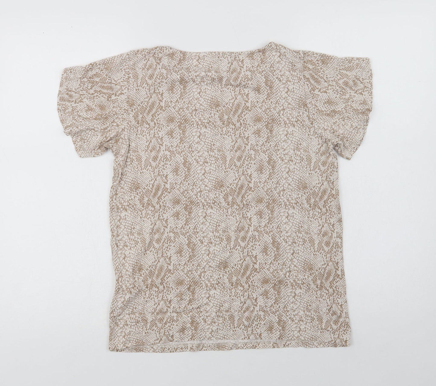 Princi Womens Beige Animal Print Viscose Basic Blouse Size 10 Crew Neck