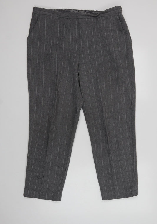 Preworn Womens Grey Striped Polyester Dress Pants Trousers Size 18 L28 in Regular