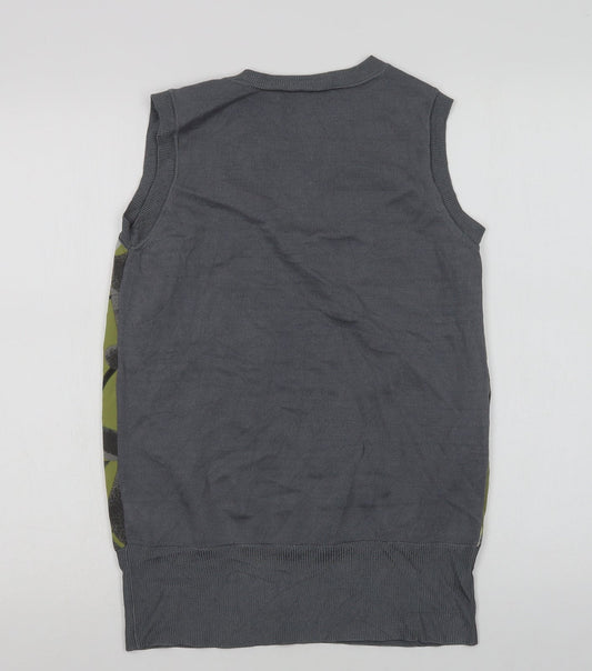NEXT Womens Grey Geometric Viscose Basic Blouse Size 8 Crew Neck
