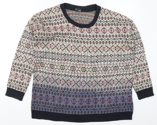 Sparkle & Fade Womens Beige Round Neck Geometric Acrylic Pullover Jumper Size S   - Blue