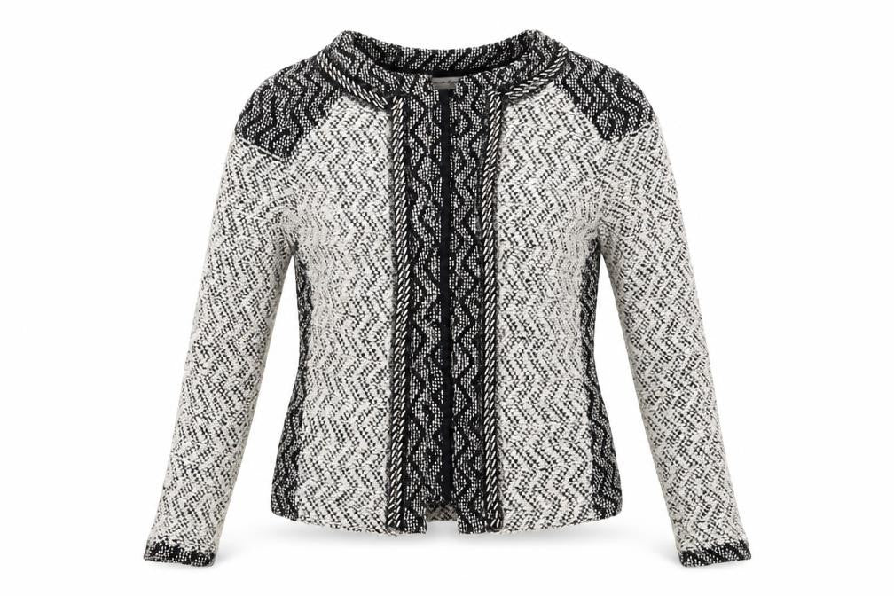 Miss Selfridge Womens Grey Round Neck Geometric Cotton Cardigan Jumper Size 4