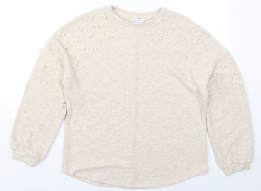 Papaya Womens Beige Round Neck  Polyester Pullover Jumper Size 12