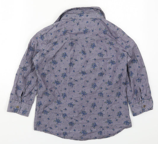 Fun & Flirt Womens Blue Floral Cotton Basic Button-Up Size S Collared