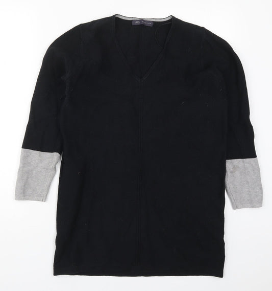 Marks and Spencer Womens Black V-Neck  Cotton Pullover Jumper Size 12