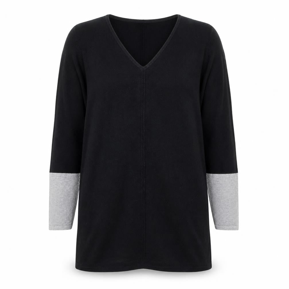 Marks and Spencer Womens Black V-Neck  Cotton Pullover Jumper Size 12