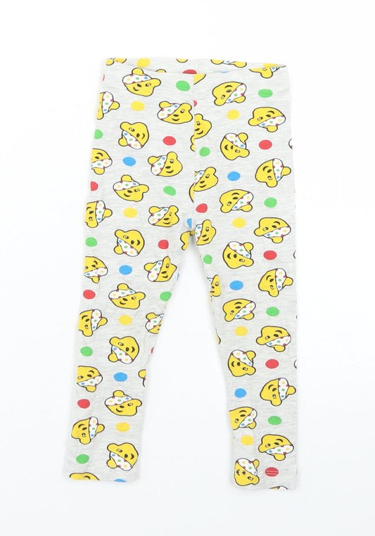 George Girls Grey Spotted Cotton Jogger Leggings Size 12-18 Months   - Pudsey Bear Children in Need