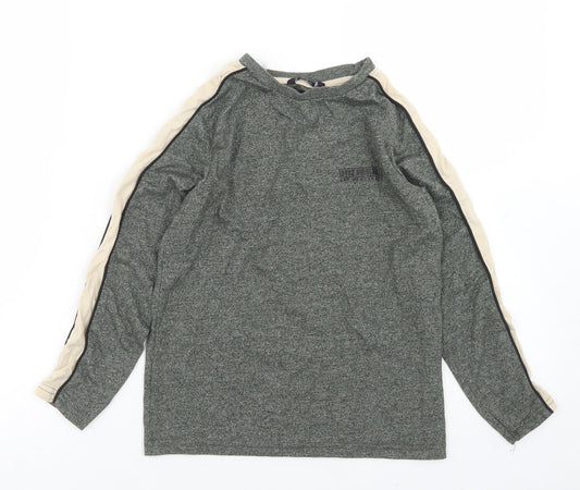 George Boys Green Colourblock Cotton Basic T-Shirt Size 7-8 Years Crew Neck