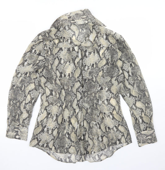 Zara Womens Beige Animal Print Polyester Basic Blouse Size S Collared