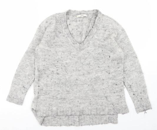 NEXT Womens Grey V-Neck  Acrylic Pullover Jumper Size 10