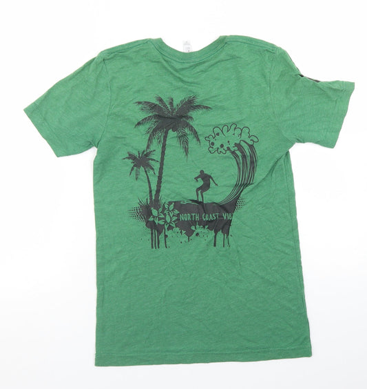 Canvas Womens Green  Polyester Basic T-Shirt Size XS Crew Neck